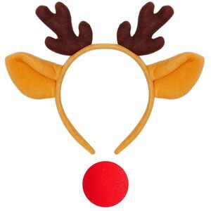 3445 2pcs Reindeer Deer Antlers Headband And Red Nose Deer